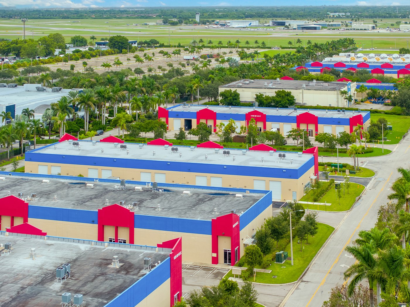 Aerial view of Zacarias Commercial Center industrial / flex buildings in Southwest Miami-Dade