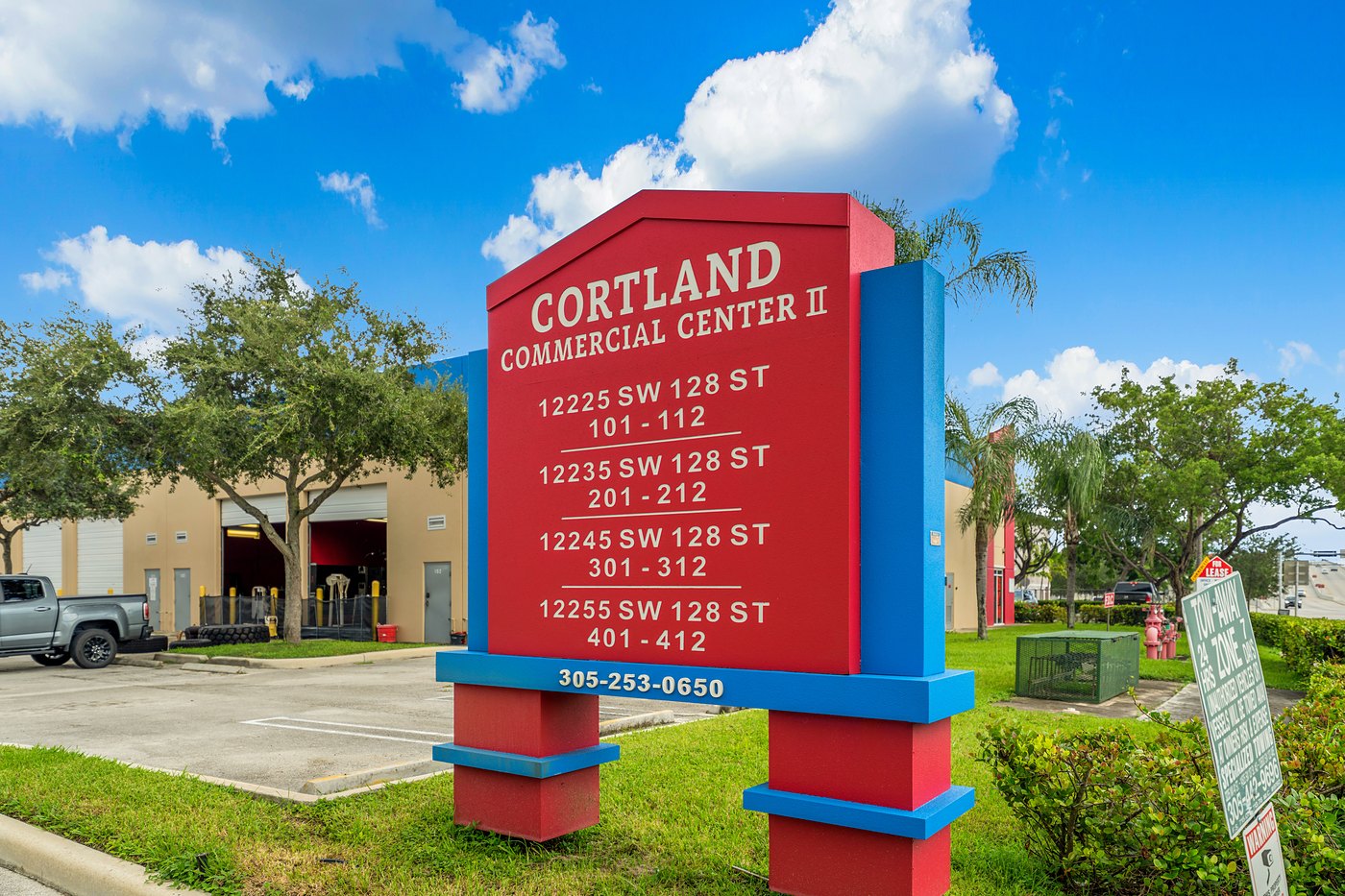 Cortland Commercial Center II monument sign listing 12225–12255 SW 128th Street