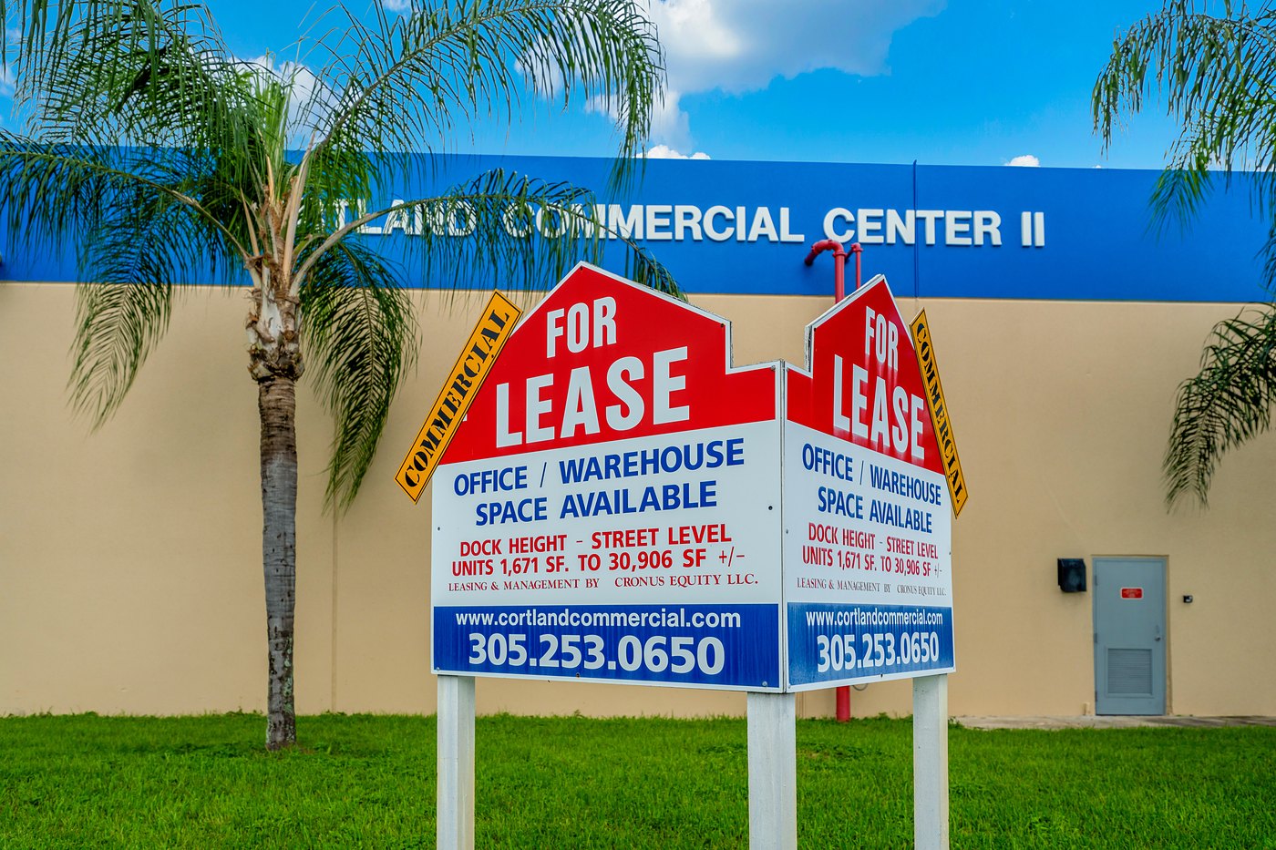 Cortland Commercial Center II building signage with leasing signs